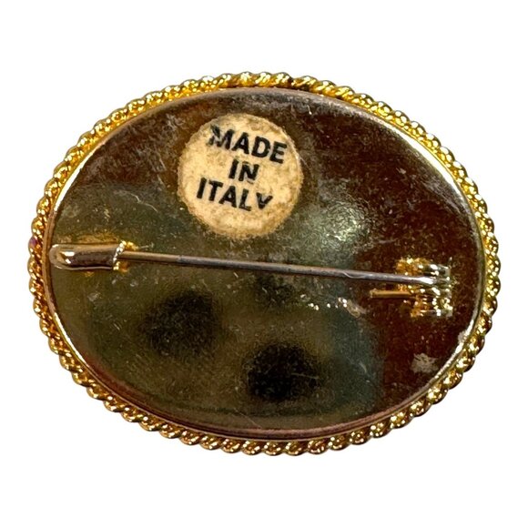 Vintage Italian Micro Mosaic Floral Bouquet Brooch Oval Pin Gold Tone Trimmed - Picture 2 of 5